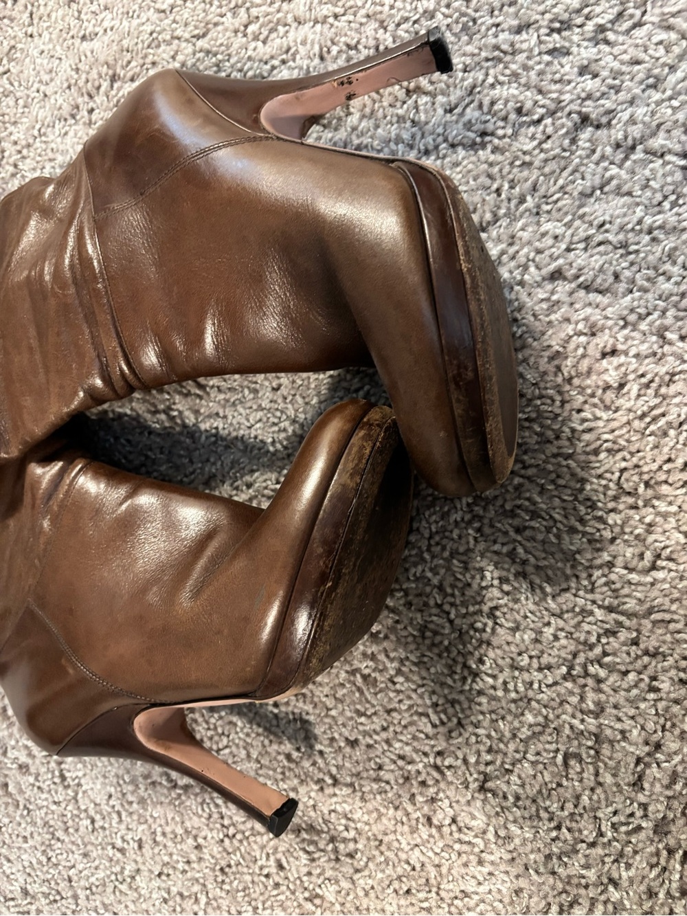 Prada Brown Leather Stiletto Boots - Picture 7 of 10